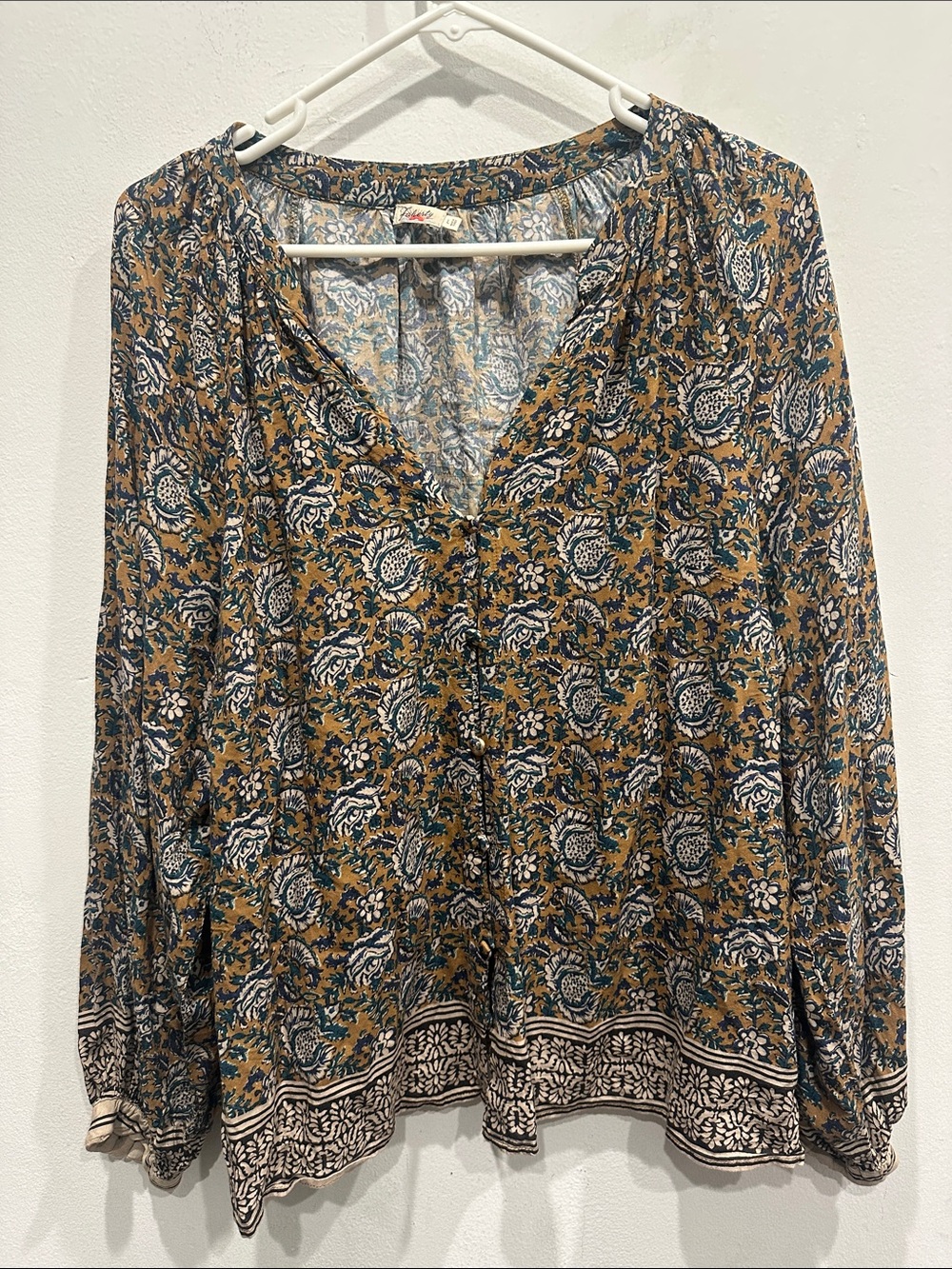 Faherty Naomi long sleeve floral Top blouse boho flowy size large paisley - Picture 3 of 11